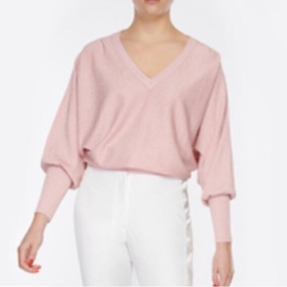 Milly Womens Metallic Pink Dolman Sleeve Slouchy Knit V Neck Sweater Top Size M - Picture 5 of 9